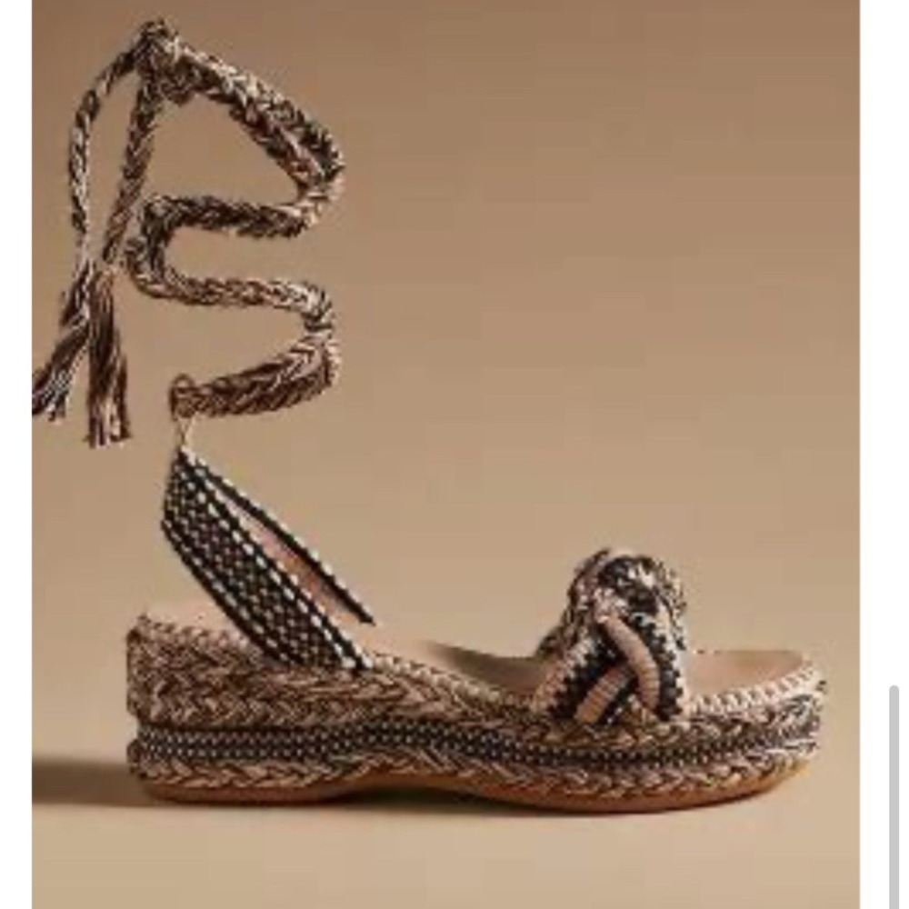 Amambaih Manuela  Braided Espadrille Sandals - Black and Tan